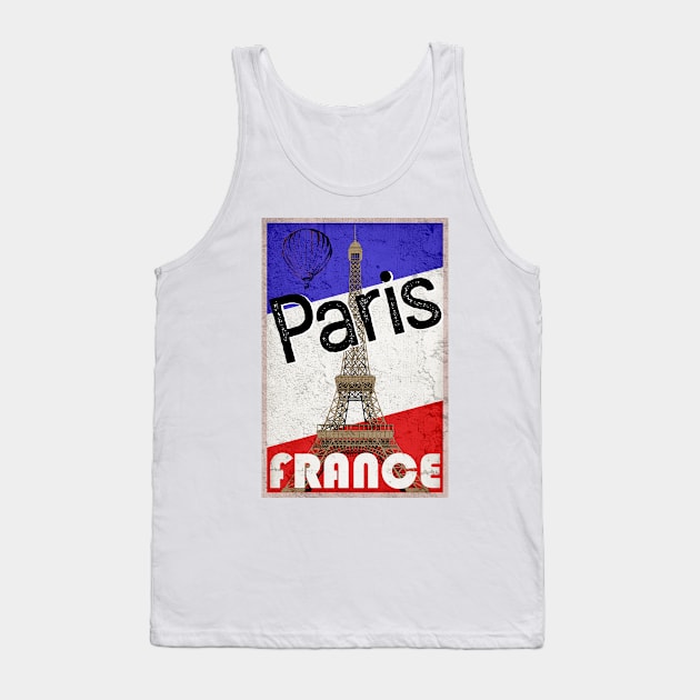 Paris France Eiffel Tower French Flag Hot Air Balloon Tank Top by TravelTime